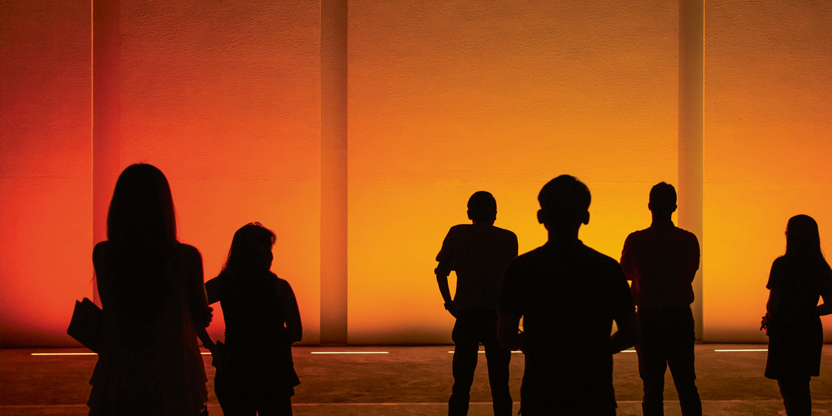Visitors experience atmospheric lighting effects in the WE-EF Light Cube.