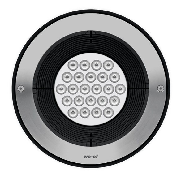 Tunable white inground. IP67, Class I. IK10+. Stainless steel construction including PCS hardware. Safety glass lens; max. load 5 tonnes. Luminaire can be driven over at low speed. Silicone rubber gasket. Factory-sealed termination chamber complete with cable gland and 0.5 m of flexible PVC free cable.
Integral EC electronic converter. Advanced thermal management protects LEDs while optimising lumens output. Removable LED boards for upgrading. CAD-optimised optics for superior illumination and glare control. OLC_R_ One LED Concept. LED circuit board with Tunable White Technology. DALI Interface . For other control interface options to suit specific project requirements, contact WE-EF.
Luminaire installation blockout and sealable junction box included in supply.
IMPORTANT!
Inground blockouts must be installed with effective drainage, watch here: https://vimeo.com/672613058
Please note: Internal accessories are not suitable with A6 distribution