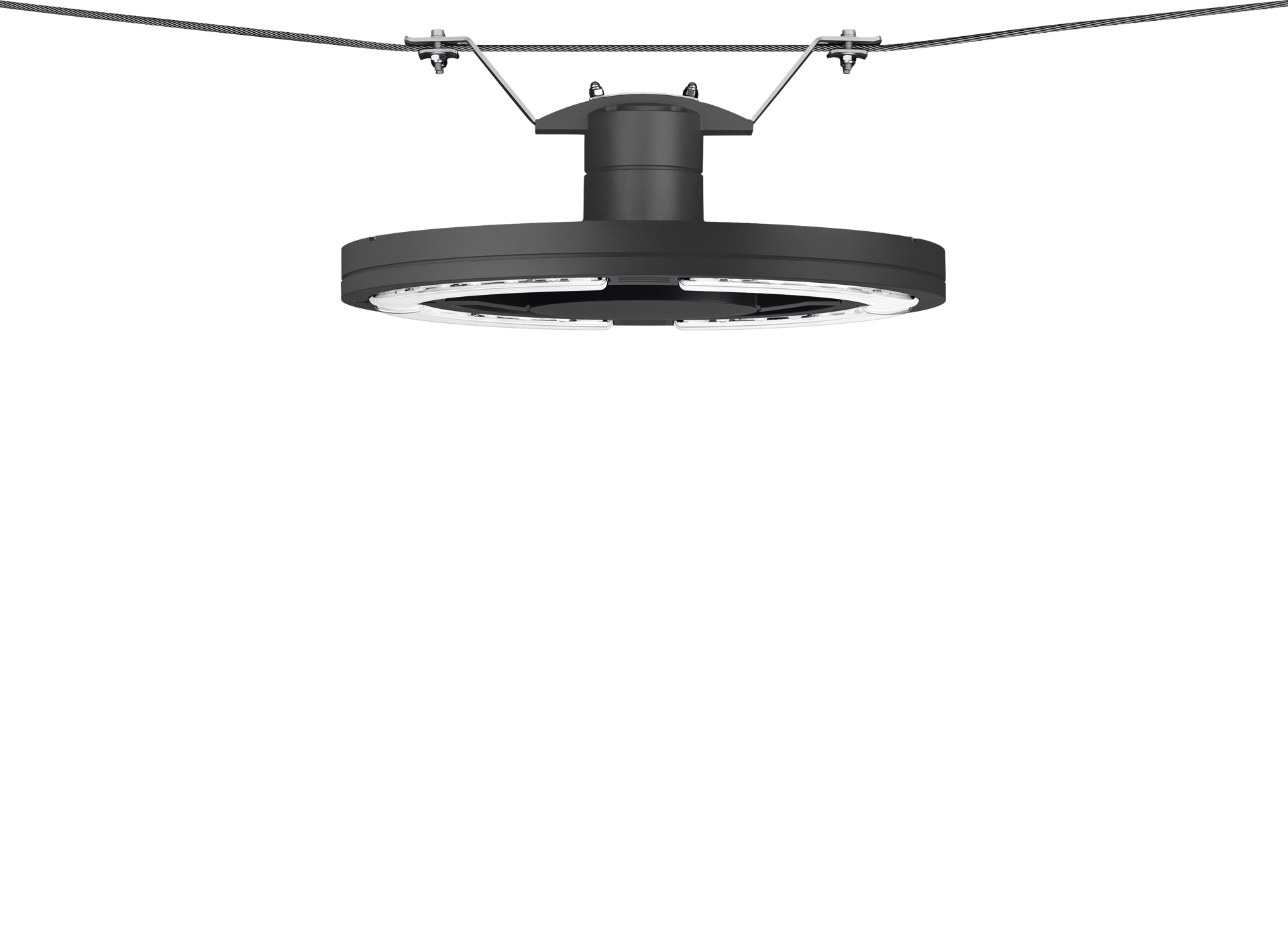 IP66, SKI. SKII auf Anfrage. IK08. Korrosionsbeständiger Aluminiumguss. PCS beschichtete Edelstahlschrauben, 5CE Korrosionsschutz. CCG® Controlled Compression Gasket Silikondichtung. RFC® Reflection Free Contour Abdeckung.  Eingebaute elektronische Betriebsgeräte, thermisch getrennt. CAD-optimierte OLC® One LED Concept Technik zur Lichtlenkung und Entblendung. Eingebaute LED Platine. Die Leuchte wird anschlussfertig geliefert und muss zur Installation nicht geöffnet werden. Variante mit 2200 K erhältlich, bei Bestellung bitte angeben. 

Inklusive Seilaufhängung für Seildurchmesser 9-14 mm. +/- 14° justierbar um Seilschrägen auszugleichen.