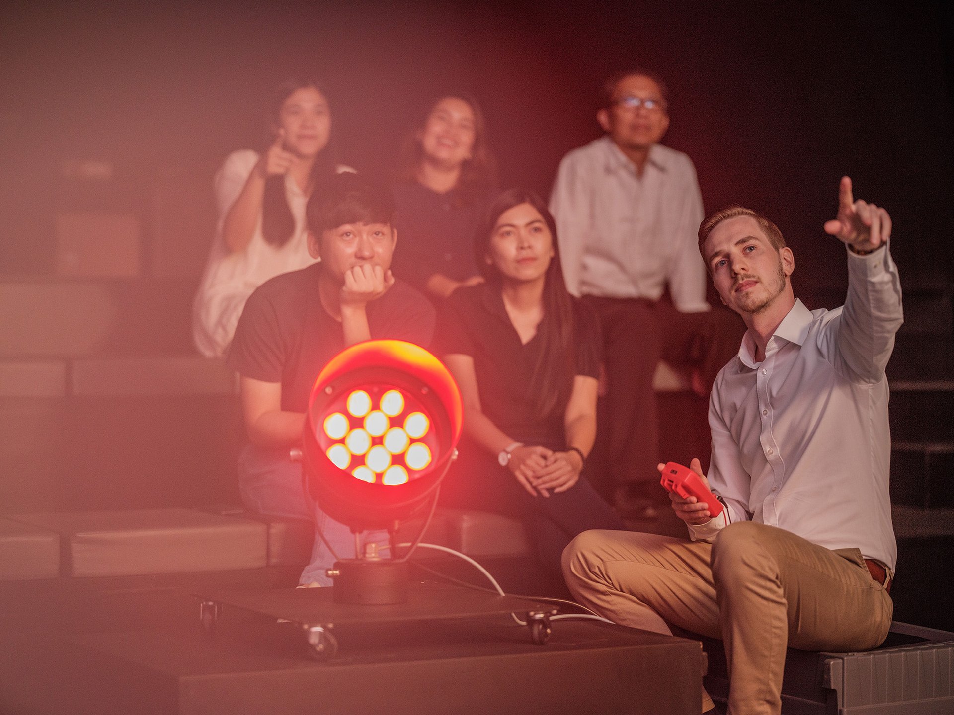 The WE-EF team with visitors during a luminaire demonstration