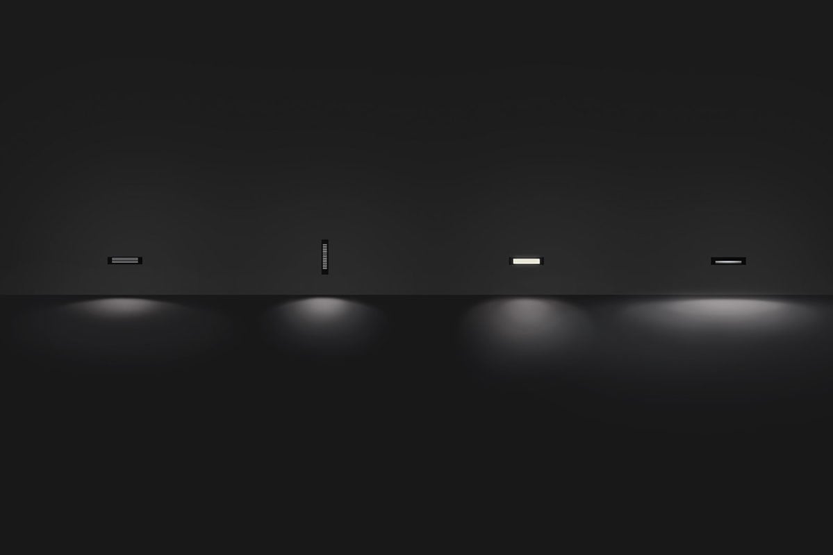This illustration depicts the respective photometric performances of the steplights in terms of floor wash capabilities (illumi nance) as well as glare potential (surface luminance)